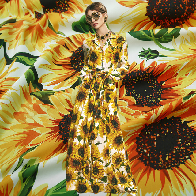 Fabric Print Sunflower, Dresses Fabrics Italian